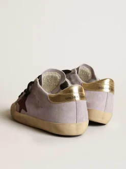 Fashion Golden Goose Super-Star de suede lilás com estrela marrom e talão dourado Cabedal de suede lilás