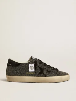 Discount Golden Goose Super-Star Feminino com cristais Swarovski pretos com estrela de suede preto Cabedal de microcristais Swarovski pretos