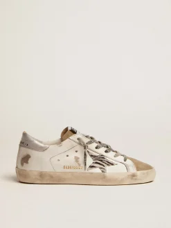 Clearance Golden Goose Super-Star feminino com estrela de couro cavalinho com estampa zebrada Cor: branco