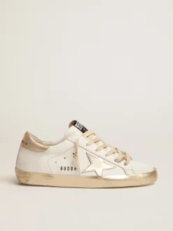 Flash Sale Golden Goose Super-Star feminino com reforço dourado brilhante e inscrições de metal Cabedal: 100% couro bovino
