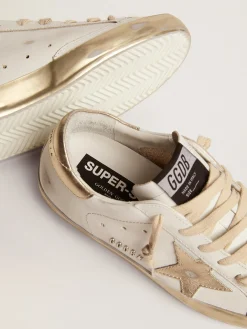 Flash Sale Golden Goose Super-Star feminino com reforço dourado brilhante e inscrições de metal Cabedal: 100% couro bovino