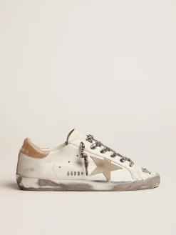 Fashion Golden Goose Super-Star feminino de couro branco com estrela de suede cinza Cor: branco
