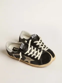 Outlet Golden Goose Super-Star Feminino de couro e suede pretos com tachas prateadas Cabedal de couro e suede pretos