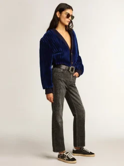Outlet Golden Goose Super-Star Feminino de couro e suede pretos com tachas prateadas Cabedal de couro e suede pretos