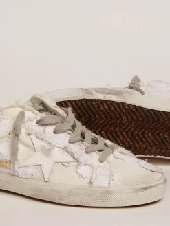 Hot Golden Goose Super-Star feminino de lona e talão de cristais Swarovski Cor: branco