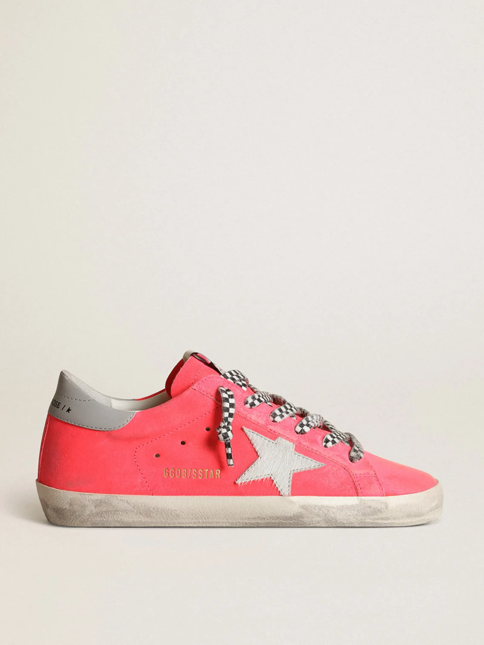 Fashion Golden Goose Super-Star feminino de suede cor de lagosta fluorescente com estrela Cabedal de suede cor de lagosta fluorescente