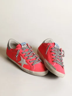 Fashion Golden Goose Super-Star feminino de suede cor de lagosta fluorescente com estrela Cabedal de suede cor de lagosta fluorescente