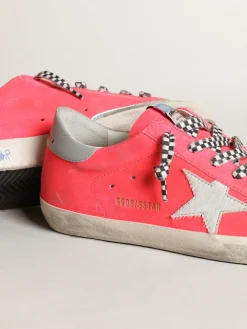 Fashion Golden Goose Super-Star feminino de suede cor de lagosta fluorescente com estrela Cabedal de suede cor de lagosta fluorescente