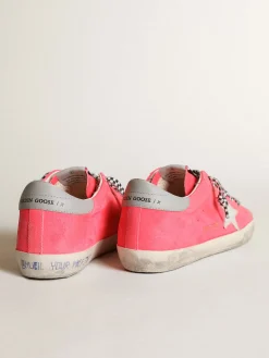 Fashion Golden Goose Super-Star feminino de suede cor de lagosta fluorescente com estrela Cabedal de suede cor de lagosta fluorescente