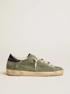 Cheap Golden Goose Super-Star feminino de suede verde-militar com estrela perfurada Cabedal de suede verde militar