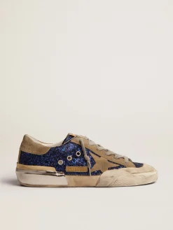 Discount Golden Goose Super-Star feminino em glitter azul com estrela de suede havana-rosado Cor: azul