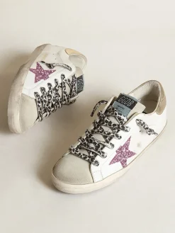Shop Golden Goose Super-Star feminino glitter e talão dourado Cabedal: 97% couro bovino, 2% polietileno tereftalato, 1% algodão