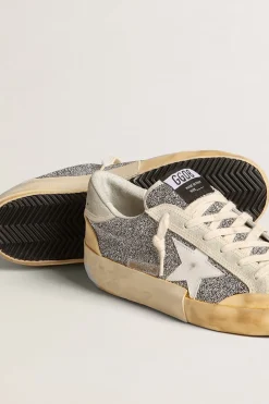 Flash Sale Golden Goose Super-Star Feminino LAB com estrela branca e cabedal glitter Swarovski Cabedal de glitter prateado