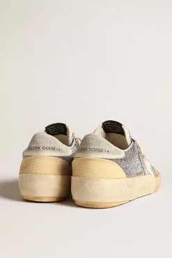 Flash Sale Golden Goose Super-Star Feminino LAB com estrela branca e cabedal glitter Swarovski Cabedal de glitter prateado