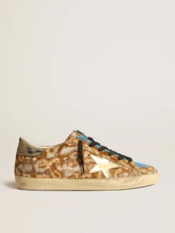 Cheap Golden Goose Super-Star Feminino LAB de cavalinho leopardo com estrela dourada e talão cinza Cabedal de couro cavalinho com estampa de leopardo nos tons de marrom