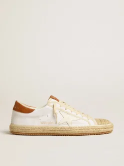 Discount Golden Goose Super-Star Feminino LTD de lona com estrela de couro branco e biqueira de ráfia Cabedal de lona branca