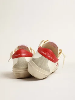 Cheap Golden Goose Super-Star Feminino LTD de napa com estrela e talão vermelhos Cabedal de napa branca