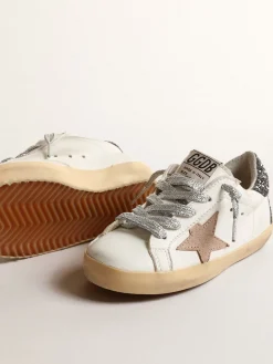 Fashion Golden Goose Super-Star Junior com estrela cor de avelã e talão de glitter Cabedal de napa branco óptico