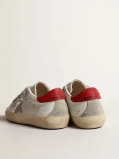 Fashion Golden Goose Super-Star Junior com estrela de suede e talão de couro vermelho Cor: branco