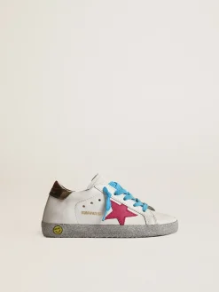 Cheap Golden Goose Super-Star junior LTD com estrela fúcsia e reforço em glitter Cabedal de couro