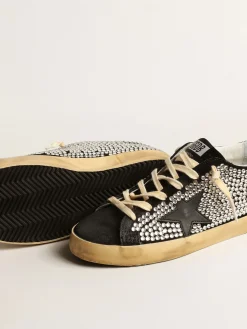 Store Golden Goose Super-Star LTD com cristais Swarovski e estrela de couro preto Cabedal de suede preto