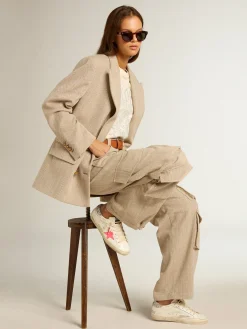 Flash Sale Golden Goose Super-Star LTD com estrela de suede cor lagosta fluorescente e talão de glitter Cabedal de napa branca