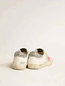 Flash Sale Golden Goose Super-Star LTD com estrela de suede cor lagosta fluorescente e talão de glitter Cabedal de napa branca