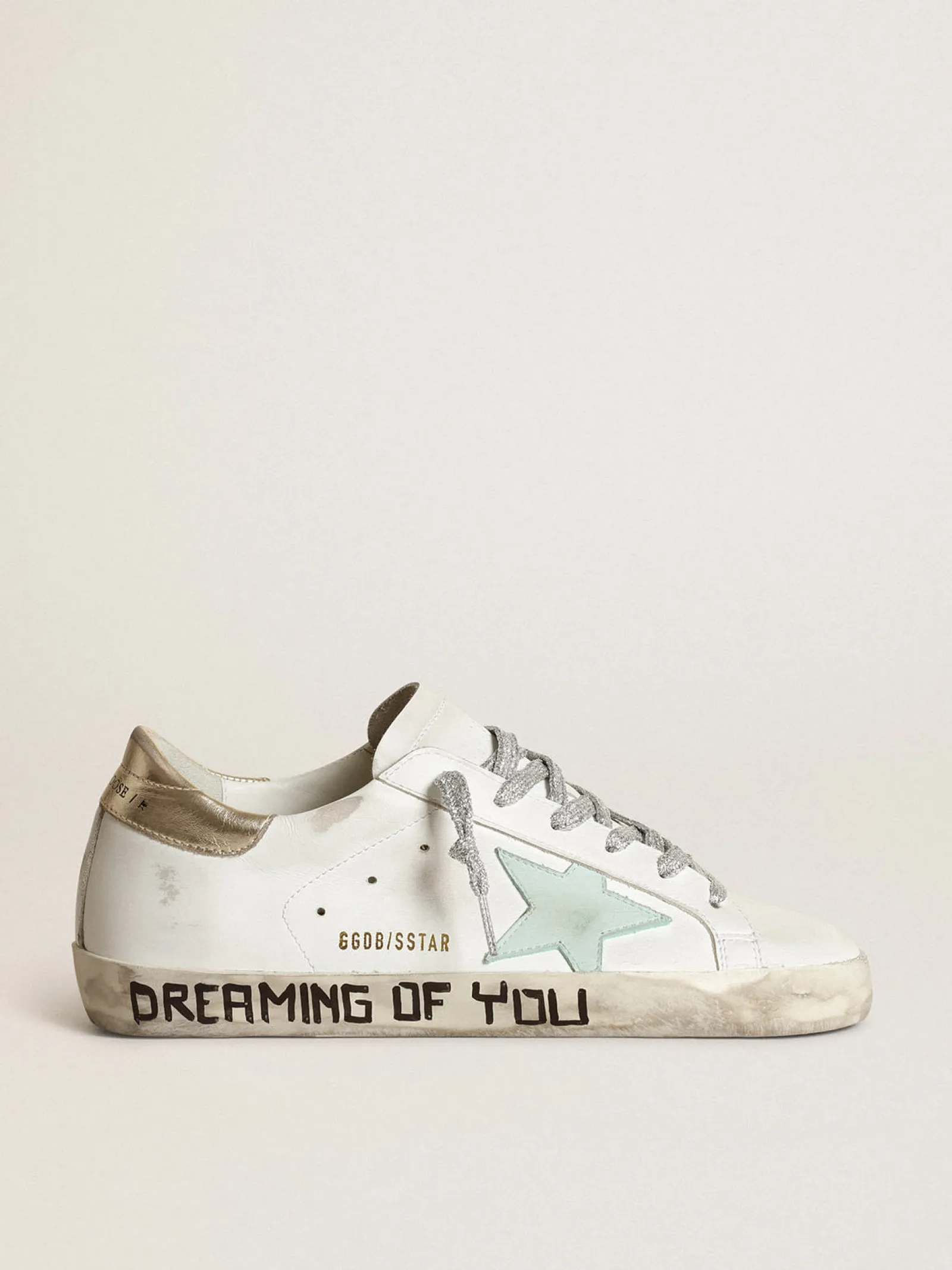Best Golden Goose Super-Star LTD com estrela água-marinha e talão platinado Cor: branco