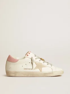 Discount Golden Goose Super-Star LTD com estrela de suede bege e talão rosa Cor: branco