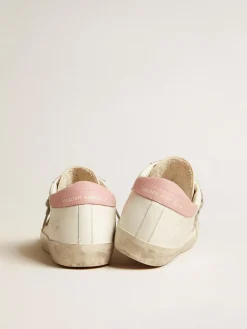 Discount Golden Goose Super-Star LTD com estrela de suede bege e talão rosa Cor: branco