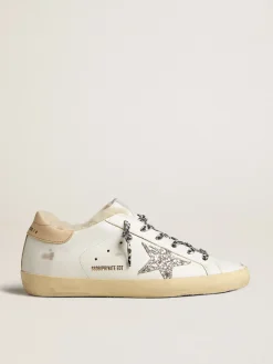 Cheap Golden Goose Super-Star LTD com forro de shearling e estrela de glitter prateado Cor: branco