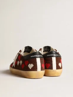 Clearance Golden Goose Super-Star LTD de crochê marrom com corações bordados e estrela branca Cabedal de crochê