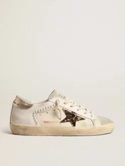 Shop Golden Goose Super-Star LTD de lona e couro com estrela de cavalinho leopardo Cabedal de lona e couro bege