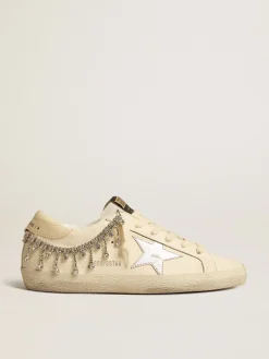 New Golden Goose Super-Star LTD de napa com estrela de couro metálico e strass prateado Cabedal de napa branco sujo