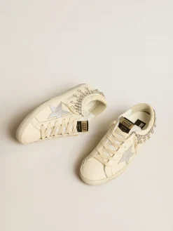 New Golden Goose Super-Star LTD de napa com estrela de couro metálico e strass prateado Cabedal de napa branco sujo