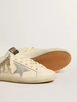 New Golden Goose Super-Star LTD de napa com estrela de couro metálico e strass prateado Cabedal de napa branco sujo