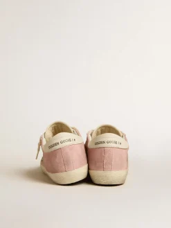Fashion Golden Goose Super-Star LTD de suede rosa e pérola com estrela de glitter platinado Cabedal de suede rosa antigo e cor de pérola
