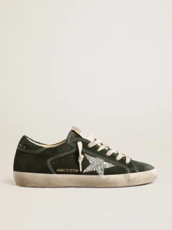 Online Golden Goose Super-Star LTD de suede verde com estrela de glitter prateado Cabedal de suede verde