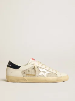 Clearance Golden Goose Super-Star LTD de tela e couro com estrela prateada e talão azul Cabedal de tela e couro brancos