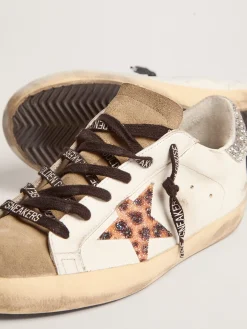 Cheap Golden Goose Super-Star LTD feminino com estampa de leopardo e estrela de cristal Cor: branco