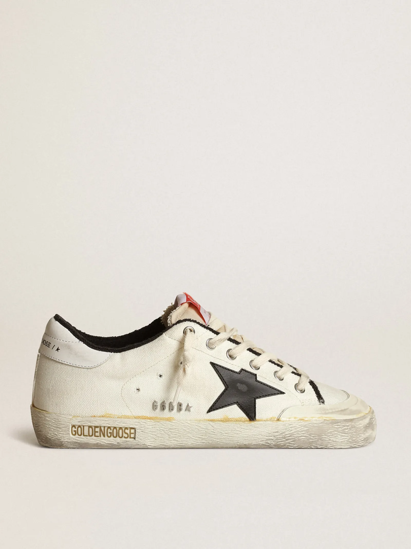 New Golden Goose Super-Star LTD feminino de lona bege com estrela preta Cabedal de lona bege