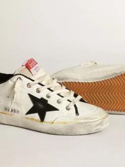 Discount Golden Goose Super-Star LTD masculino de lona bege com estrela preta Cabedal de lona bege