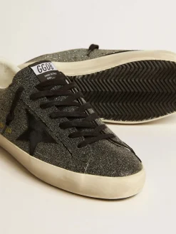 Discount Golden Goose Super-Star Masculino com cristais Swarovski pretos com estrela de suede preto Cabedal de microcristais Swarovski pretos
