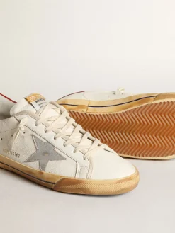 Flash Sale Golden Goose Super-Star masculino com estrela de couro metálico prateado Cabedal de napa branca