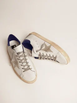 Clearance Golden Goose Super-Star masculino com estrela de suede e talão azul Cabedal: 100% couro bovino