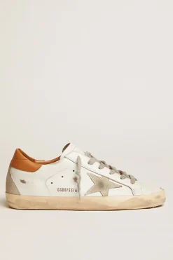 Flash Sale Golden Goose Super-Star masculino com estrela de suede e talão marrom Cor: branco