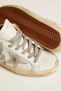 Flash Sale Golden Goose Super-Star masculino com estrela de suede e talão marrom Cor: branco