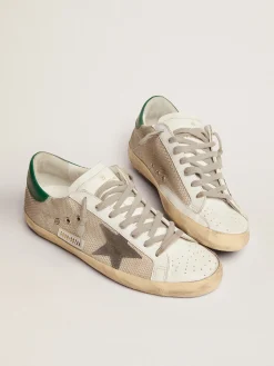 Discount Golden Goose Super-Star Masculino de tela prateada clara com estrela cinza Cabedal em malha prateada clara