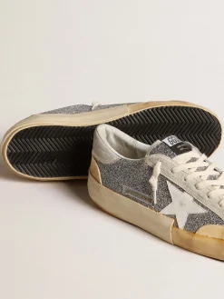 Flash Sale Golden Goose Super-Star Masculino LAB com estrela branca e cabedal glitter Swarovski Cabedal de glitter prateado