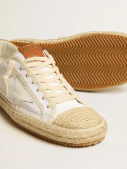 Clearance Golden Goose Super-Star Masculino LTD de lona com estrela de couro branco e biqueira de ráfia Cabedal de lona branca